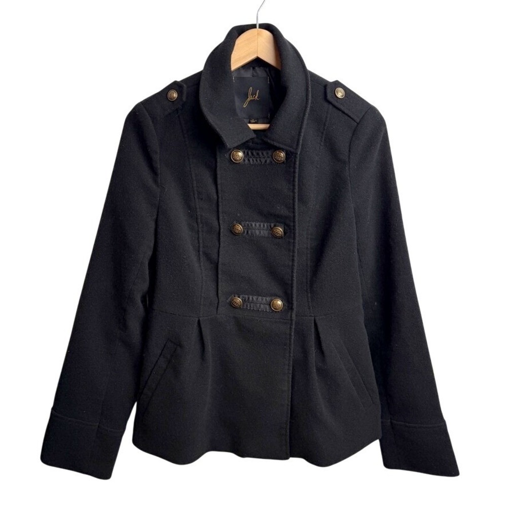 Jack Women Double Breasted Peacoat Jacket L Black Military Style Detachable Hood